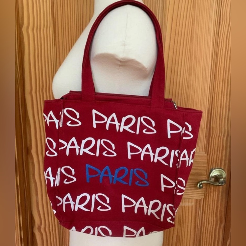 Robin Ruth Red Paris Printed Canvas Small Tote Bag Tourist Bag